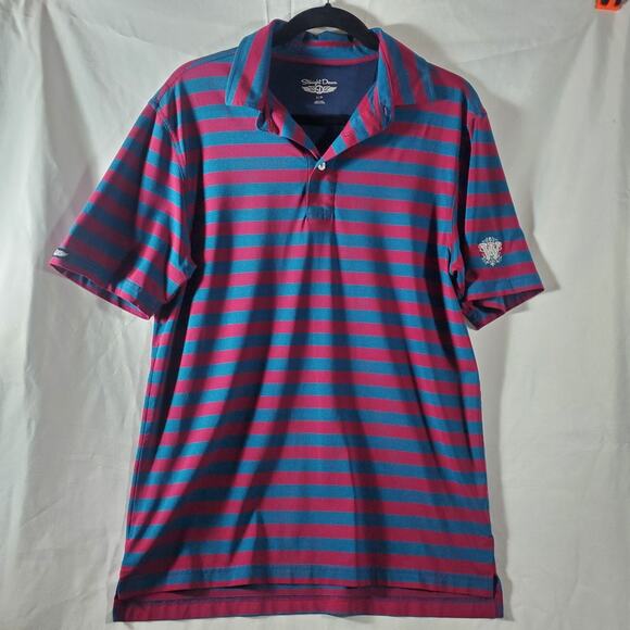 Straight Down Golf Polo Shirt Mens S Red Blue Striped Performance W Logo - Picture 1 of 10